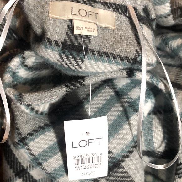Loft Gray Green Plaid Blanket Kimono Wrap Jacket Top Oversized Womens XS Small - Picture 3 of 9